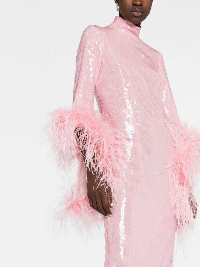 Pink Del Rio Feather-trim Sequinned Midi Dess