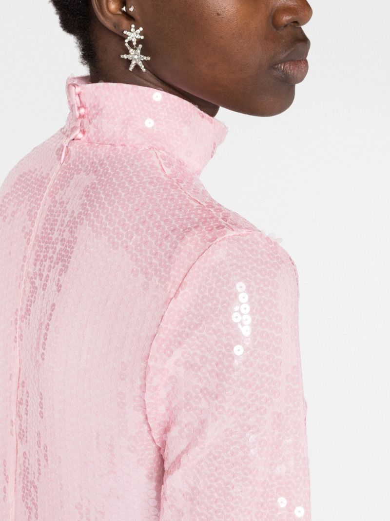 Pink Del Rio Feather-trim Sequinned Midi Dess