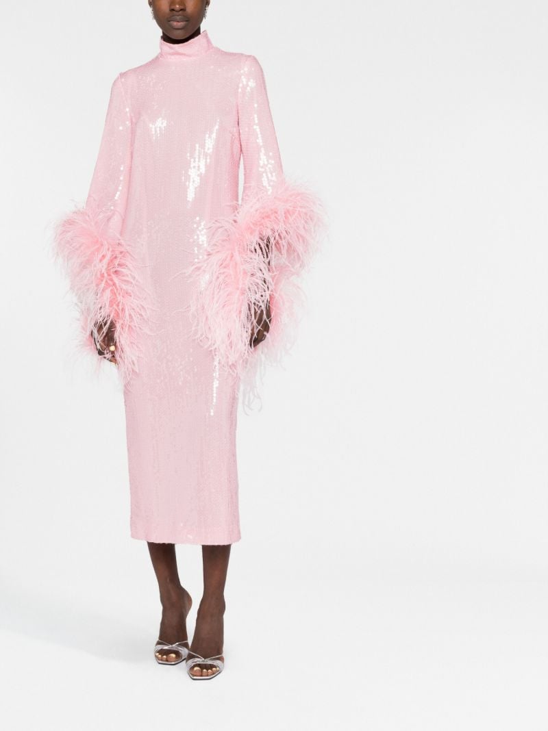 Pink Del Rio Feather-trim Sequinned Midi Dess
