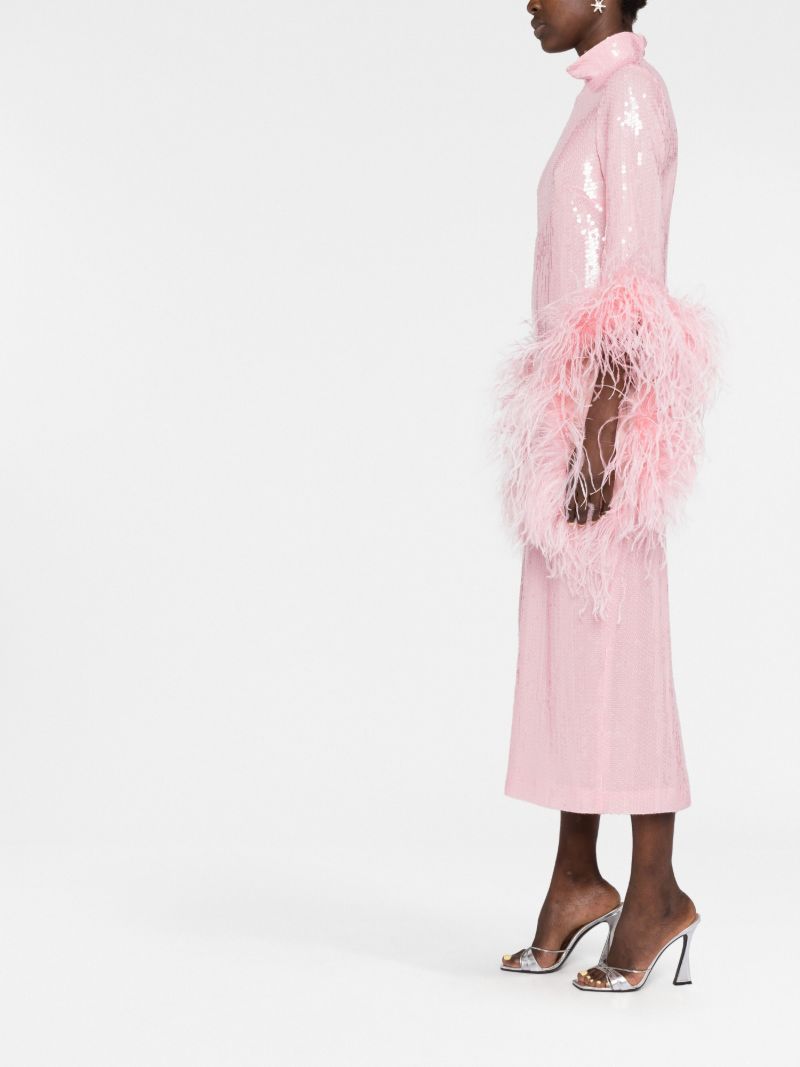 Pink Del Rio Feather-trim Sequinned Midi Dess