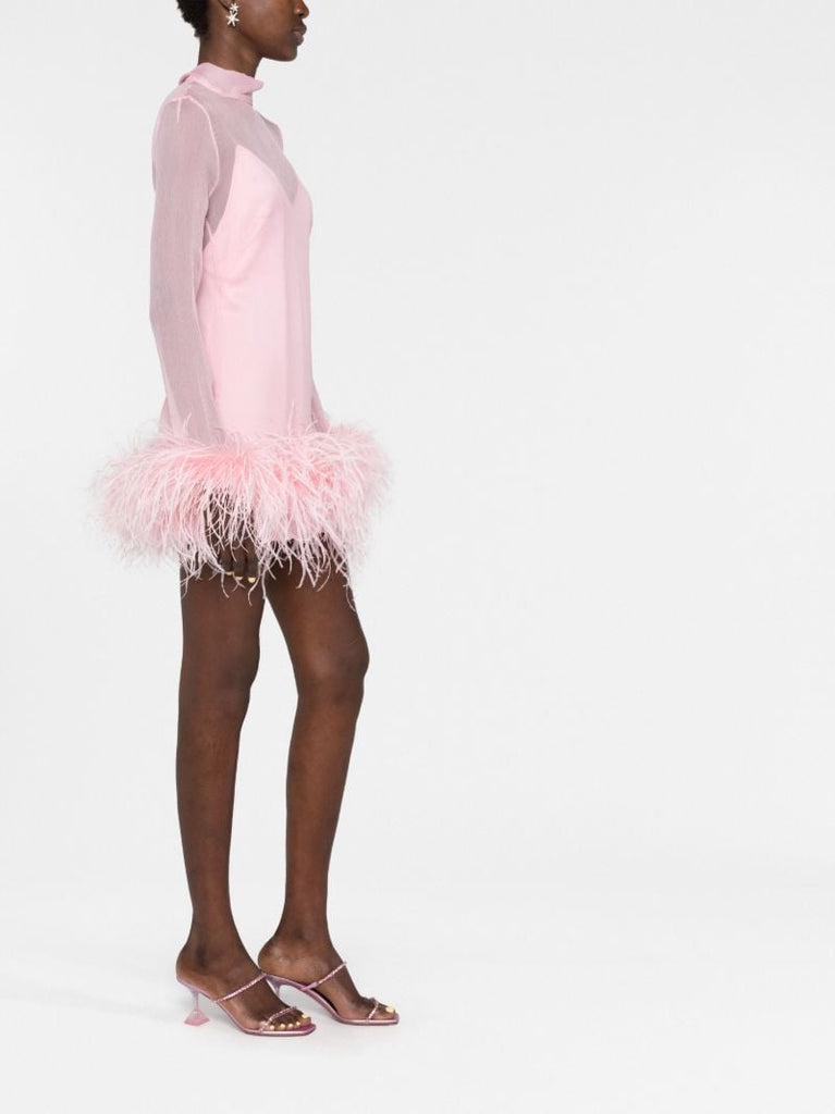 Pink Feather Trim Silk Mini Dress