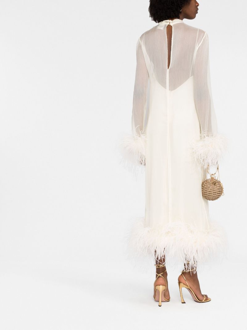 White Gina Feather-trim Silk Midi Dress