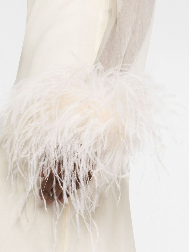 White Gina Feather-trim Silk Midi Dress
