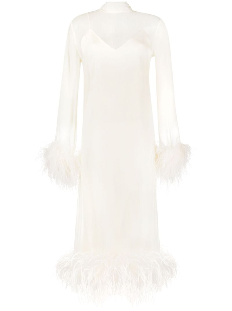 White Gina Feather-trim Silk Midi Dress