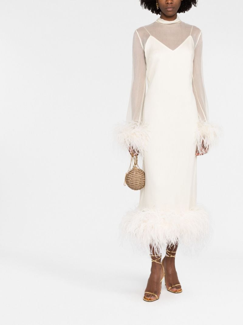 White Gina Feather-trim Silk Midi Dress