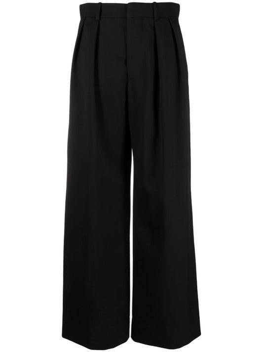 Black Wide-leg Wool Trousers