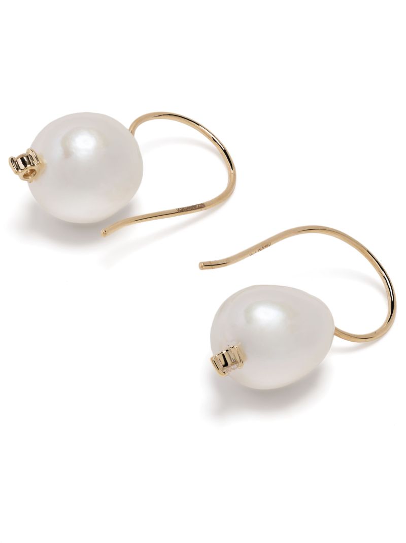 14k Yellow Gold Pearl and Diamond Single Drop Earring