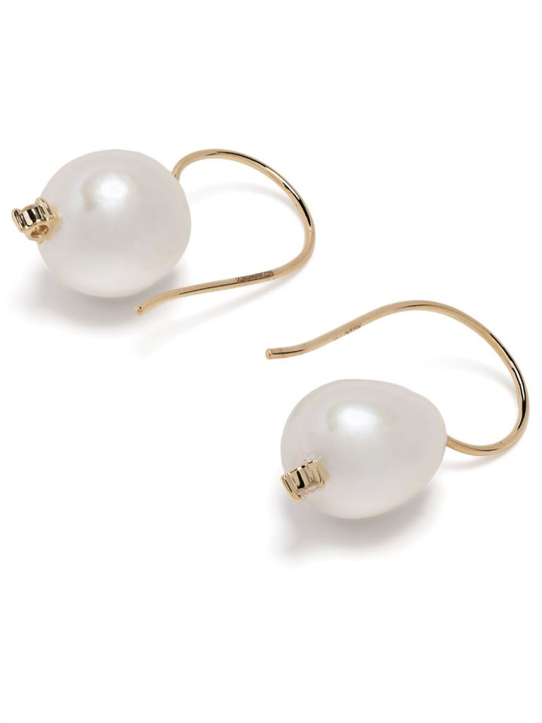 14k Yellow Gold Pearl and Diamond Single Drop Earring
