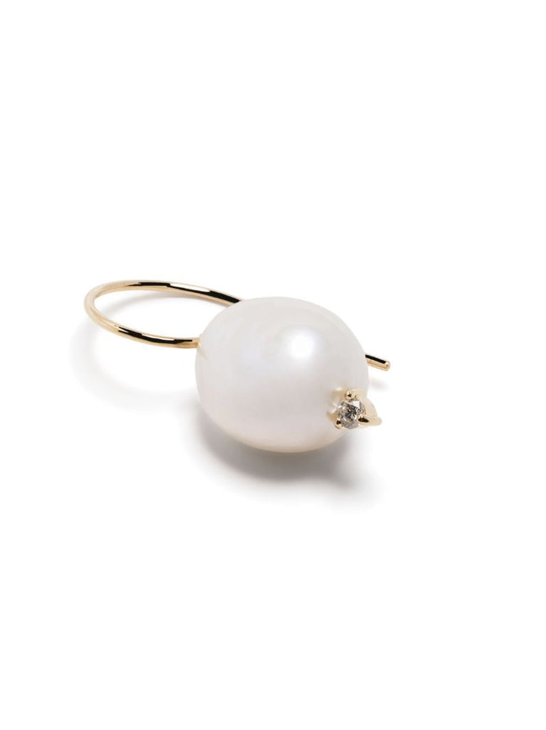 14k Yellow Gold Pearl and Diamond Single Drop Earring
