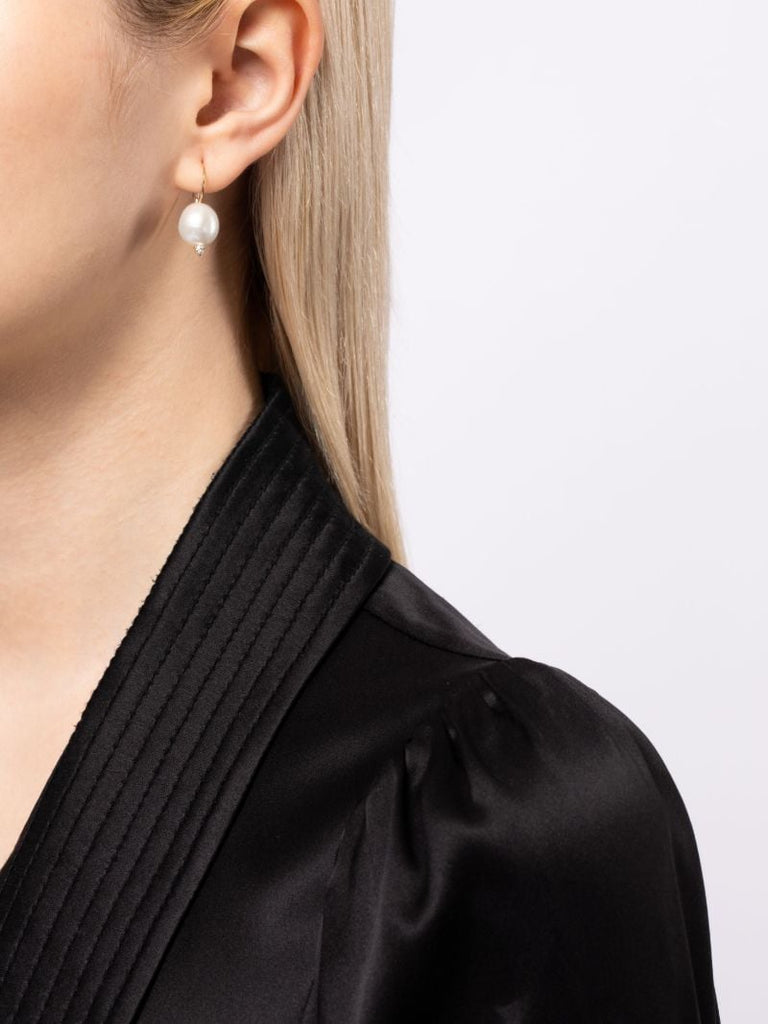 14k Yellow Gold Pearl and Diamond Single Drop Earring