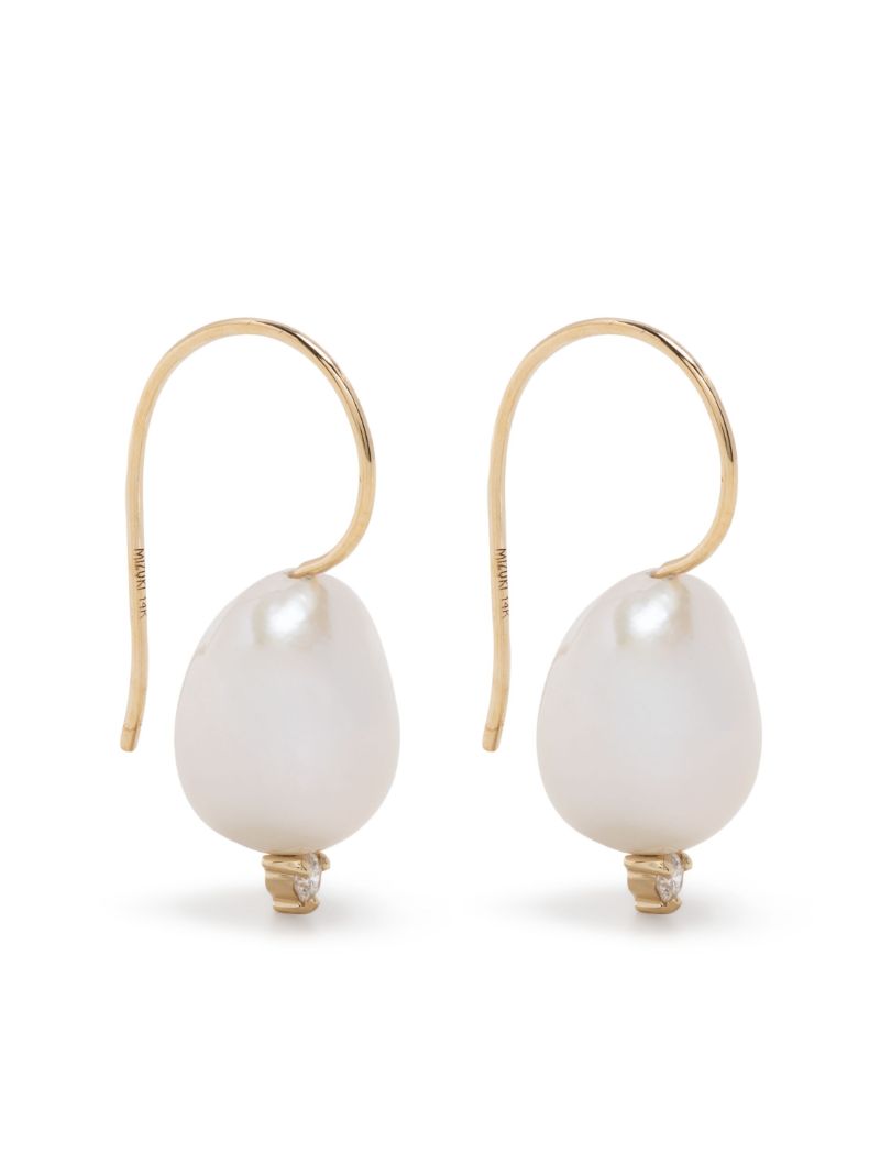 14k Yellow Gold Pearl and Diamond Single Drop Earring