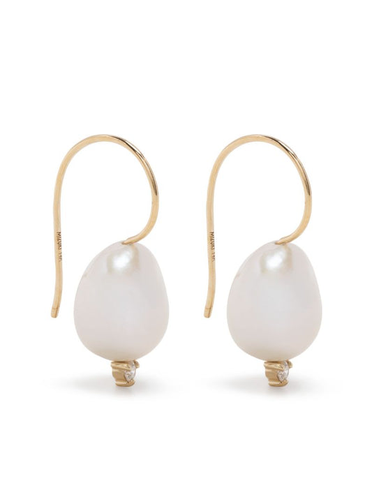 14k Yellow Gold Pearl and Diamond Single Drop Earring