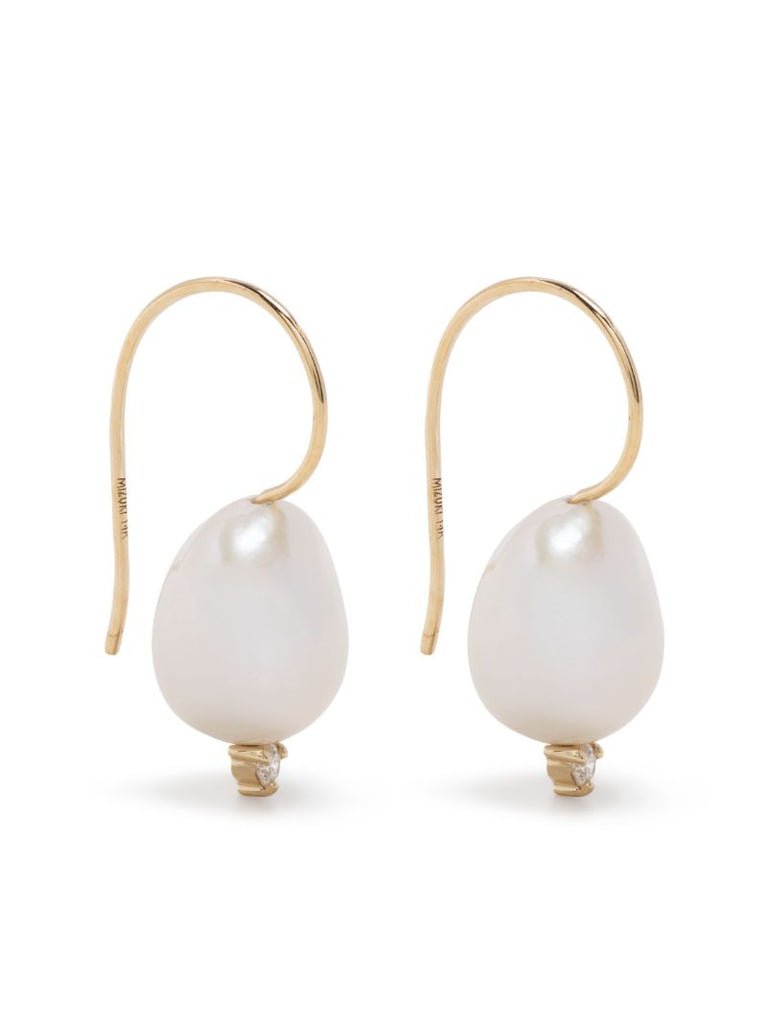 14k Yellow Gold Pearl and Diamond Single Drop Earring