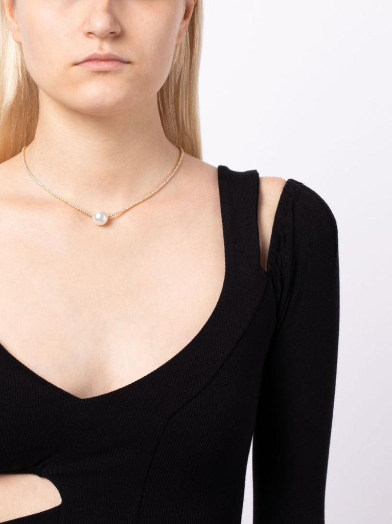 18k Yellow Gold Eve Diamond and Pearl Necklace