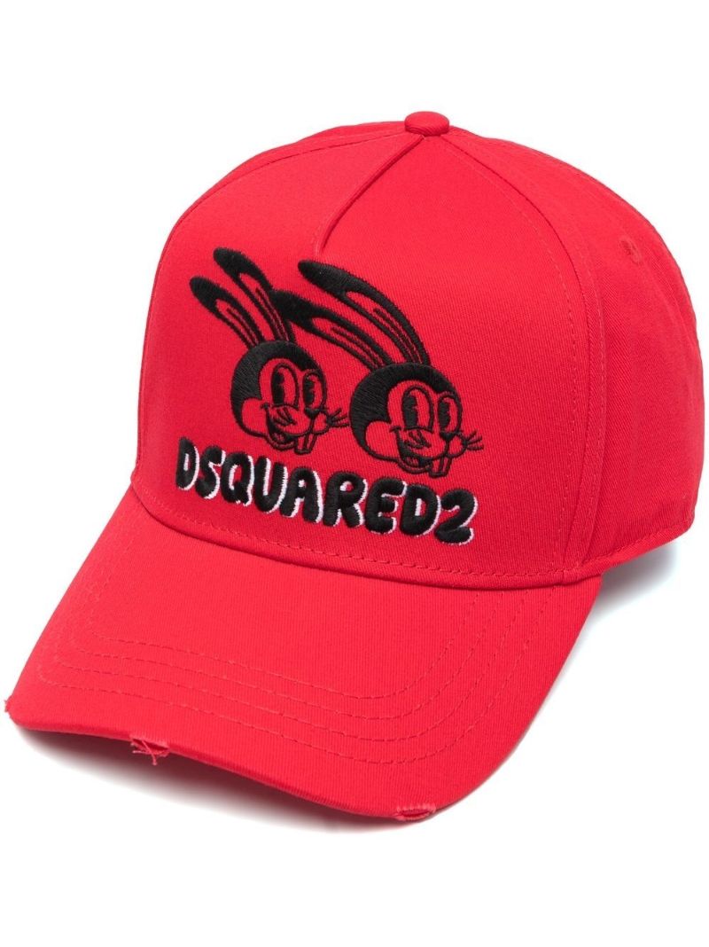 Red Embroidered Rabbit Cap