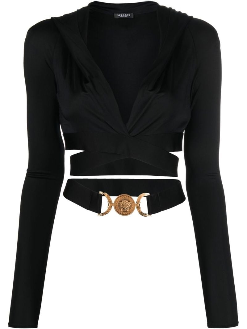 Black Medusa Biggie Cut-out Cropped Hoodie