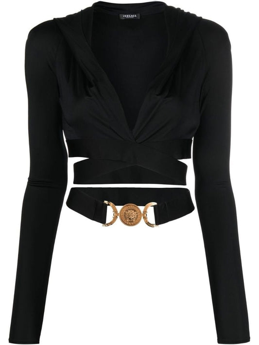 Black Medusa Biggie Cut-out Cropped Hoodie