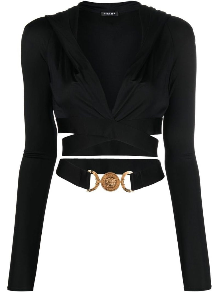 Black Medusa Biggie Cut-out Cropped Hoodie