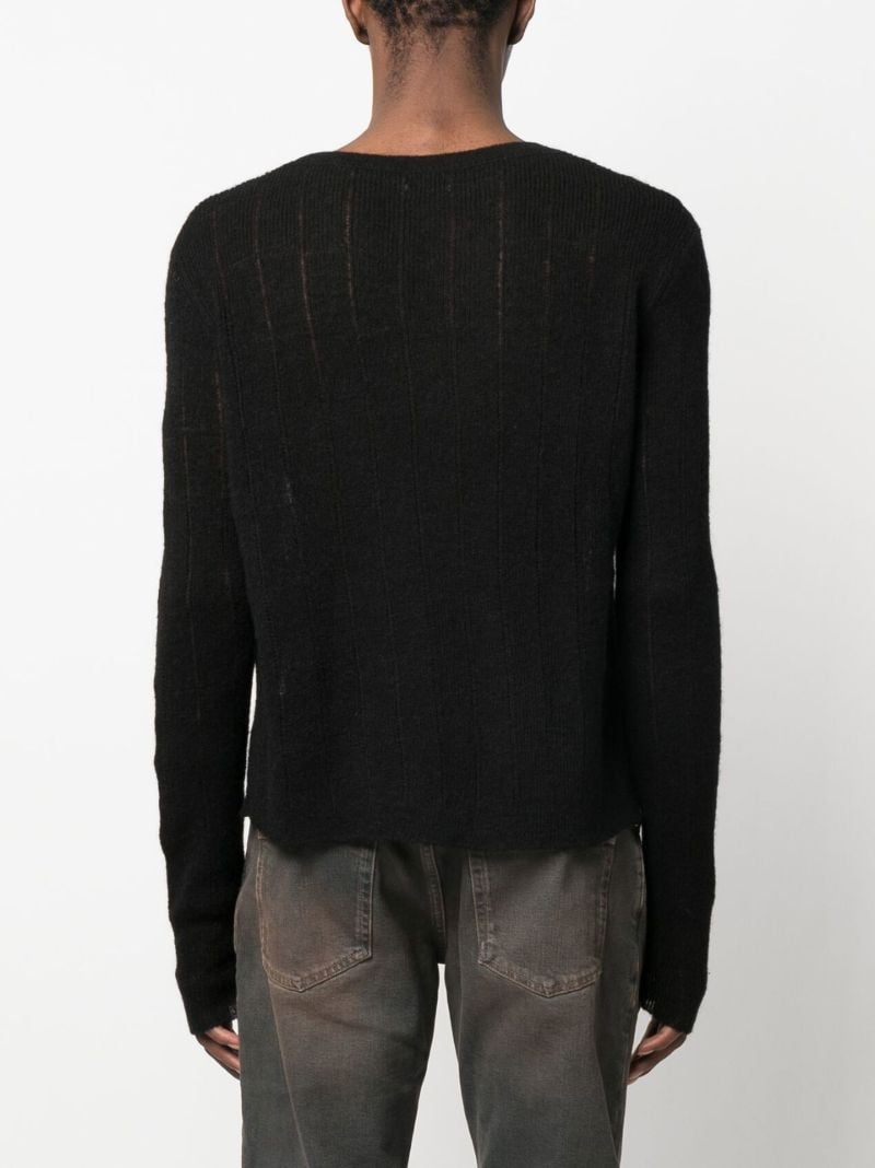 Black Openwork Crew Neck Sweater