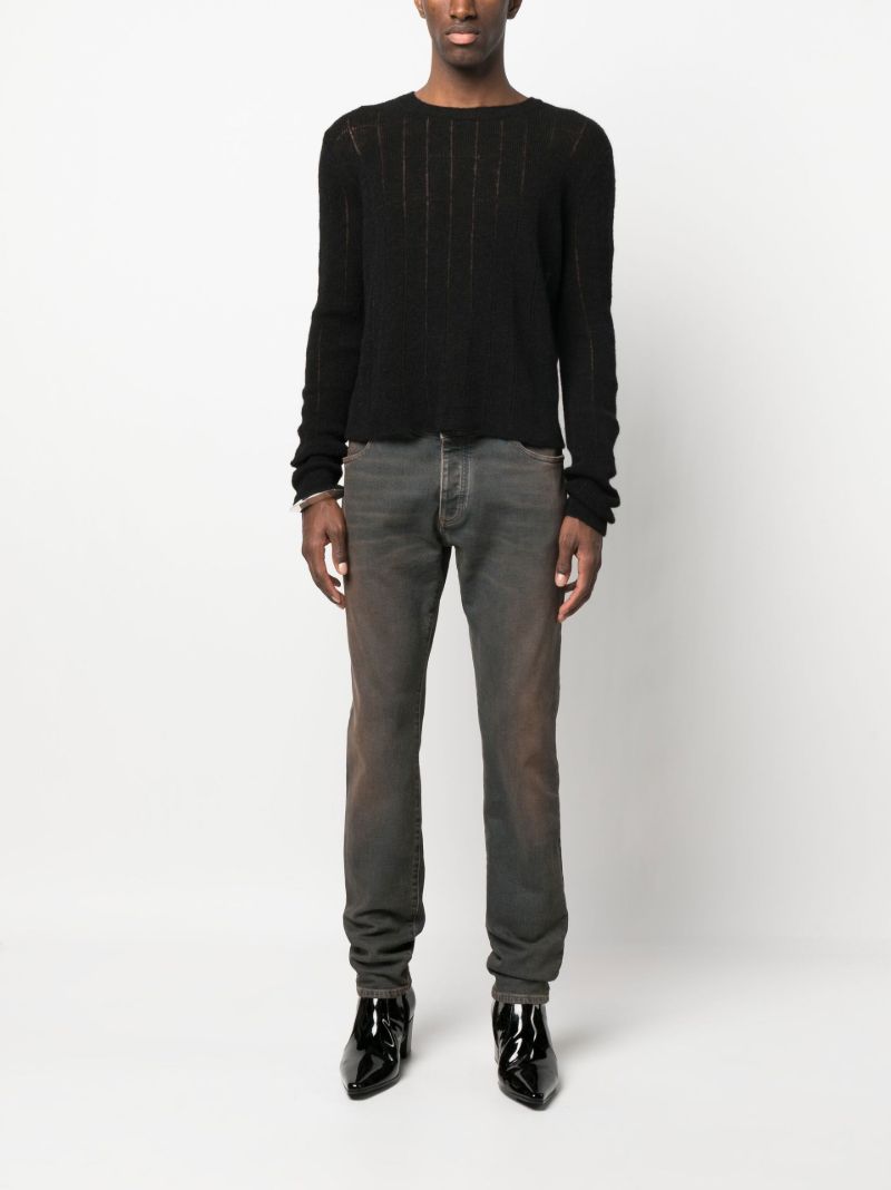 Black Openwork Crew Neck Sweater