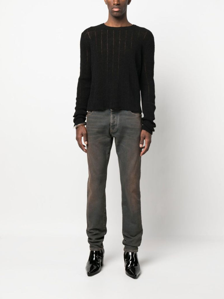 Black Openwork Crew Neck Sweater