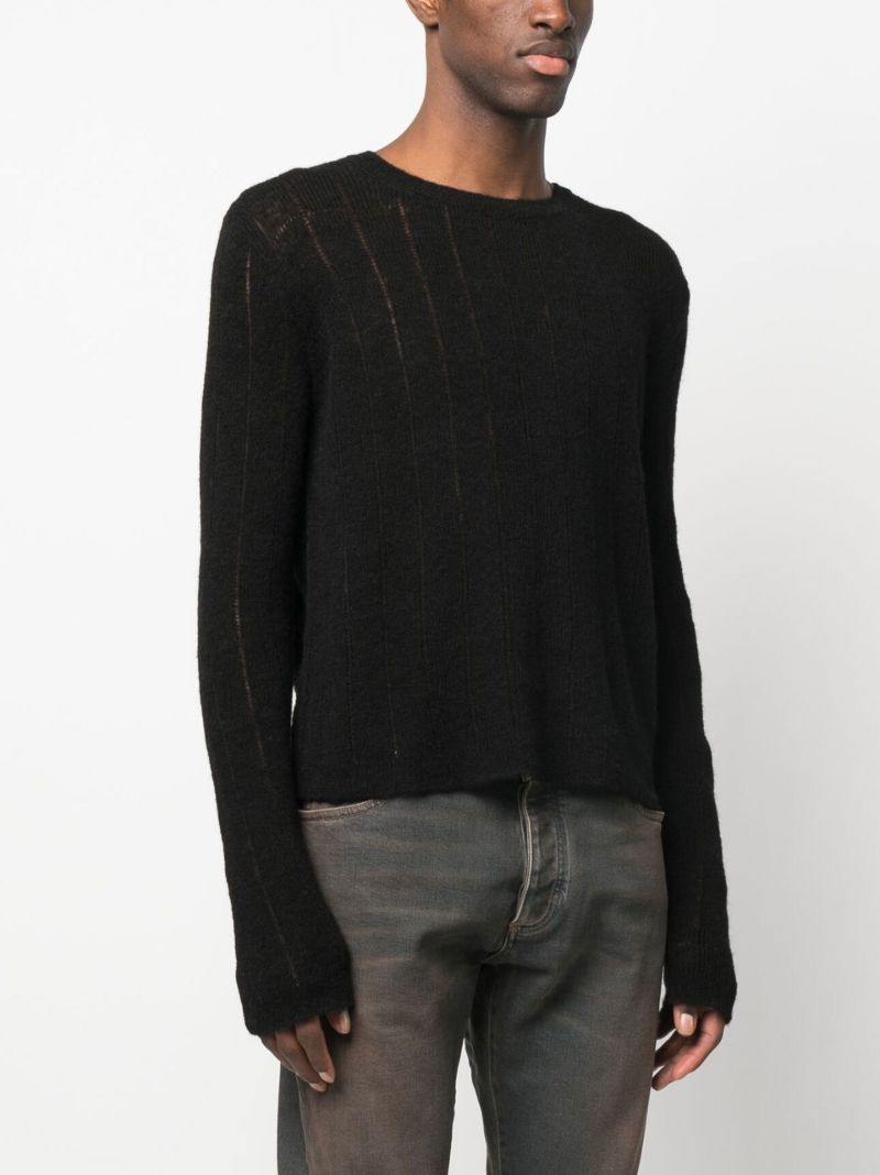 Black Openwork Crew Neck Sweater