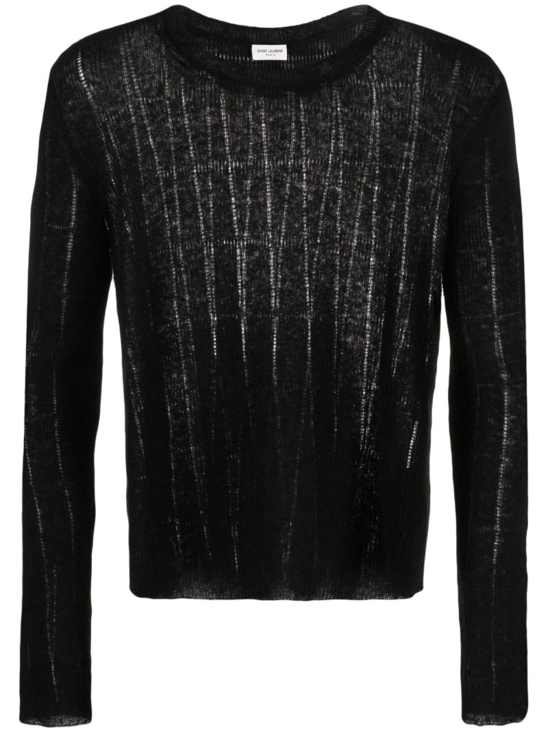 Black Openwork Crew Neck Sweater
