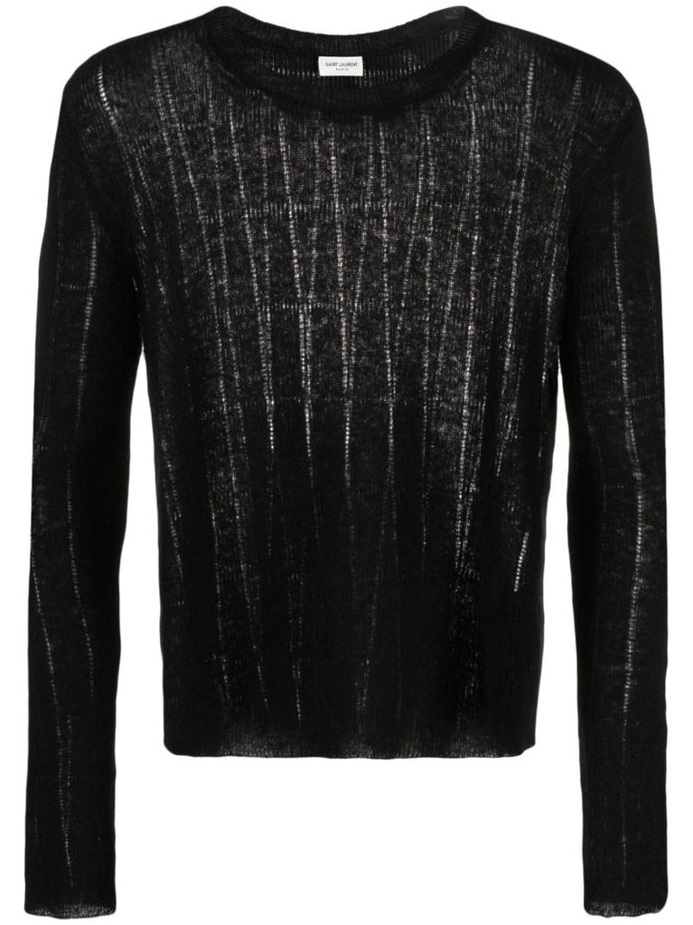 Black Openwork Crew Neck Sweater