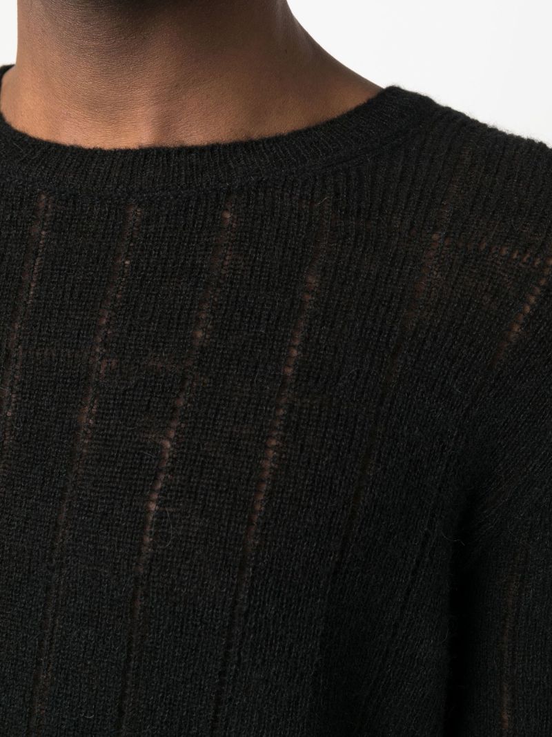 Black Openwork Crew Neck Sweater