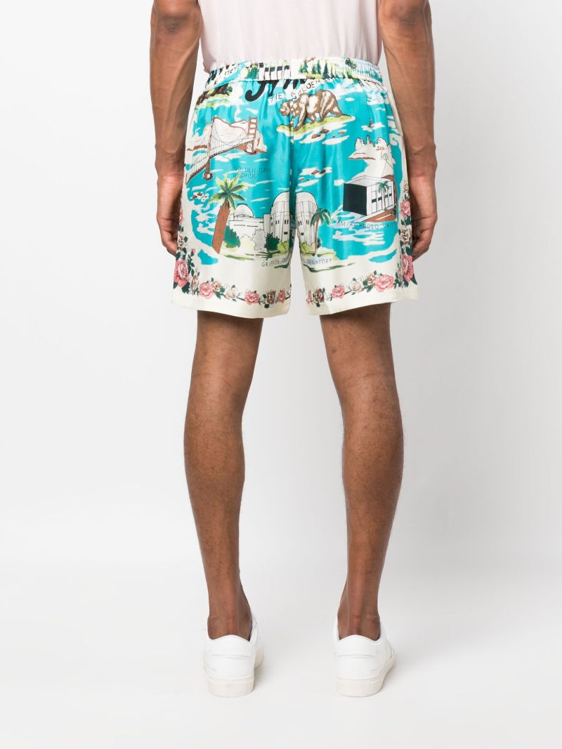 Blue California Printed Drawstring Shorts