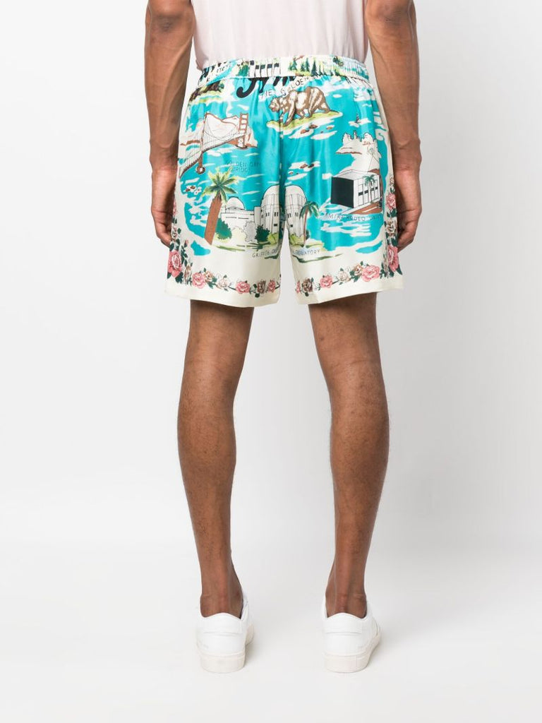 Blue California Printed Drawstring Shorts