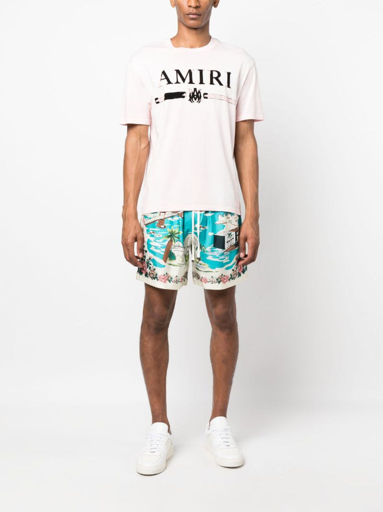 Blue California Printed Drawstring Shorts