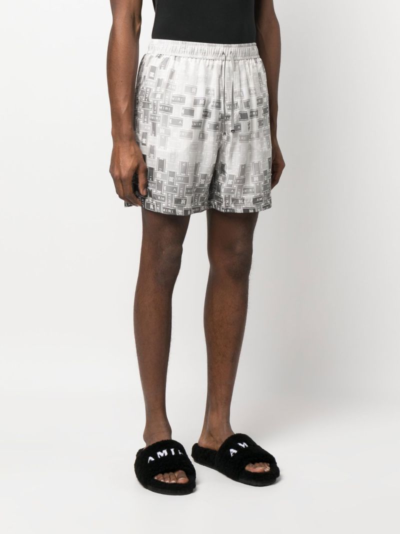 Grey Gradient Tape Printed Silk Shorts