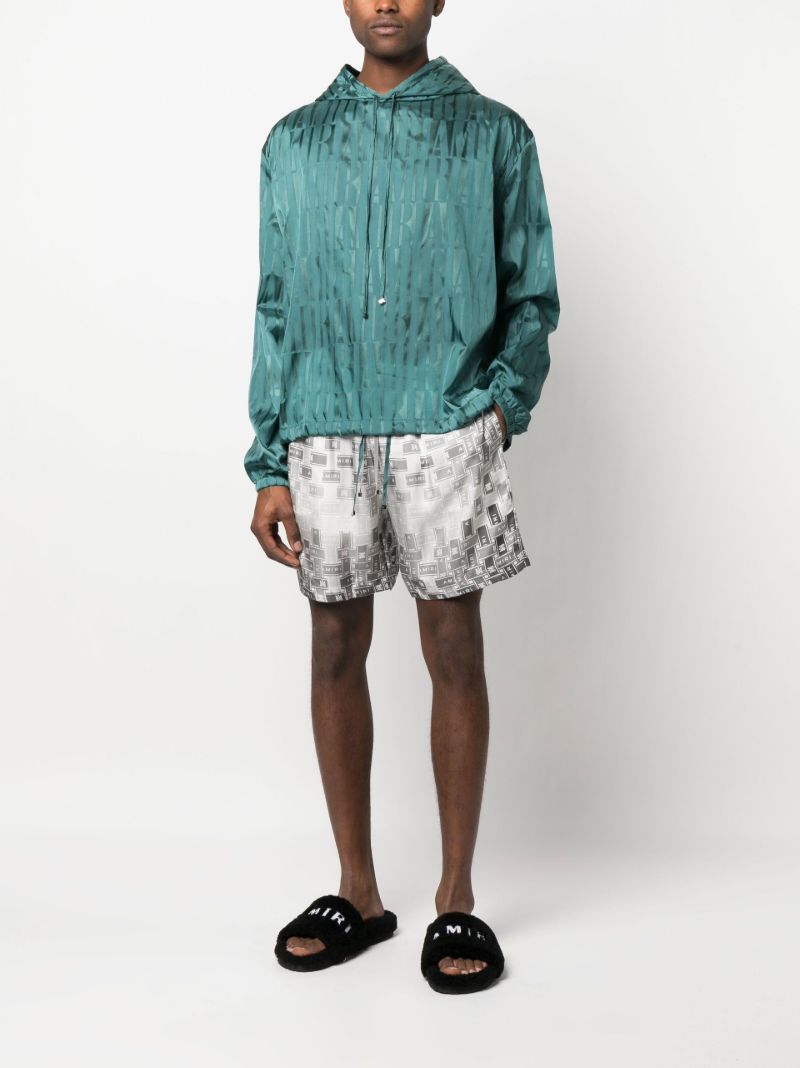 Grey Gradient Tape Printed Silk Shorts