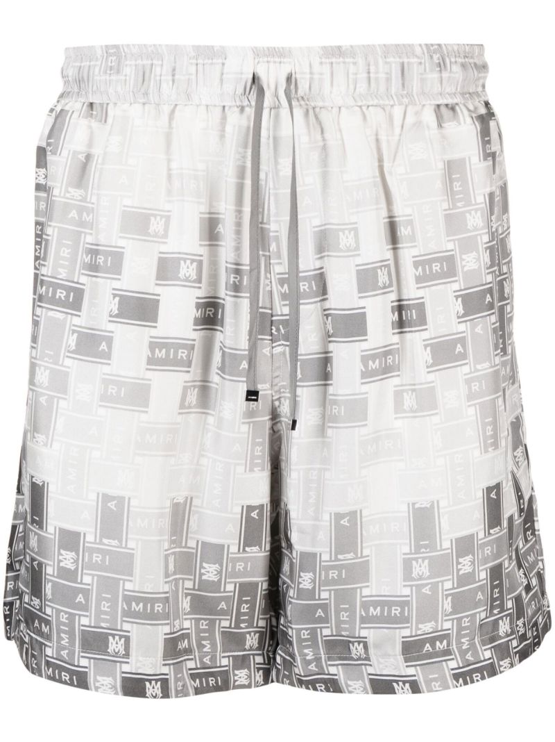 Grey Gradient Tape Printed Silk Shorts