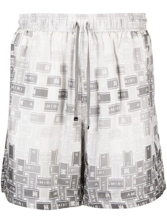 Grey Gradient Tape Printed Silk Shorts