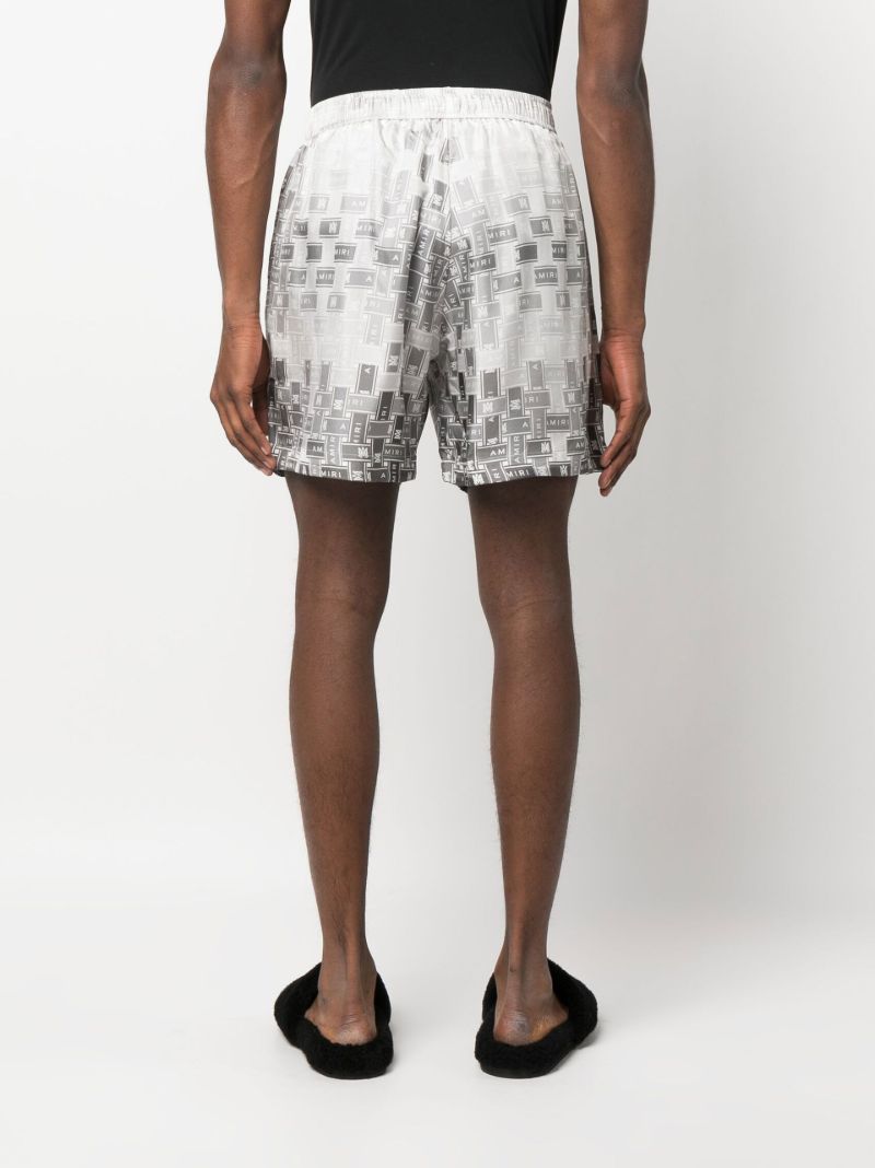 Grey Gradient Tape Printed Silk Shorts