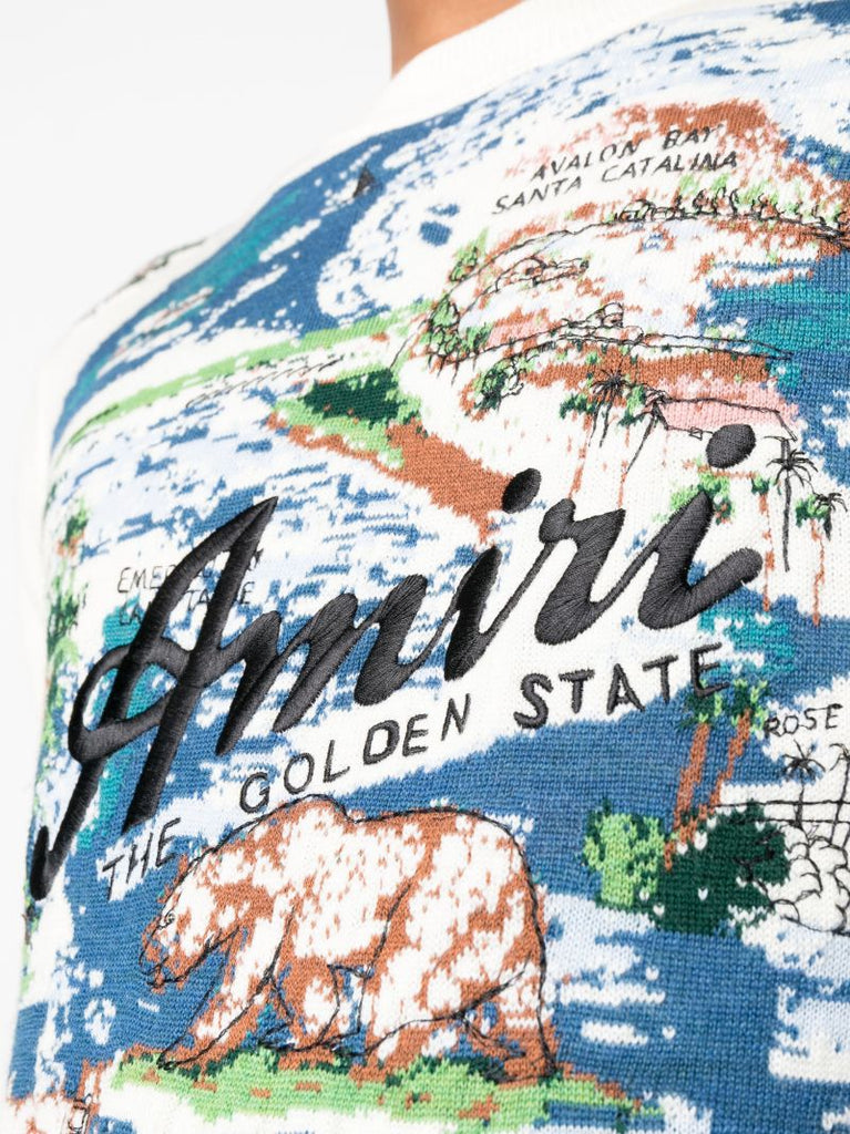 Blue Aloha Landscape Jacquard Sweater