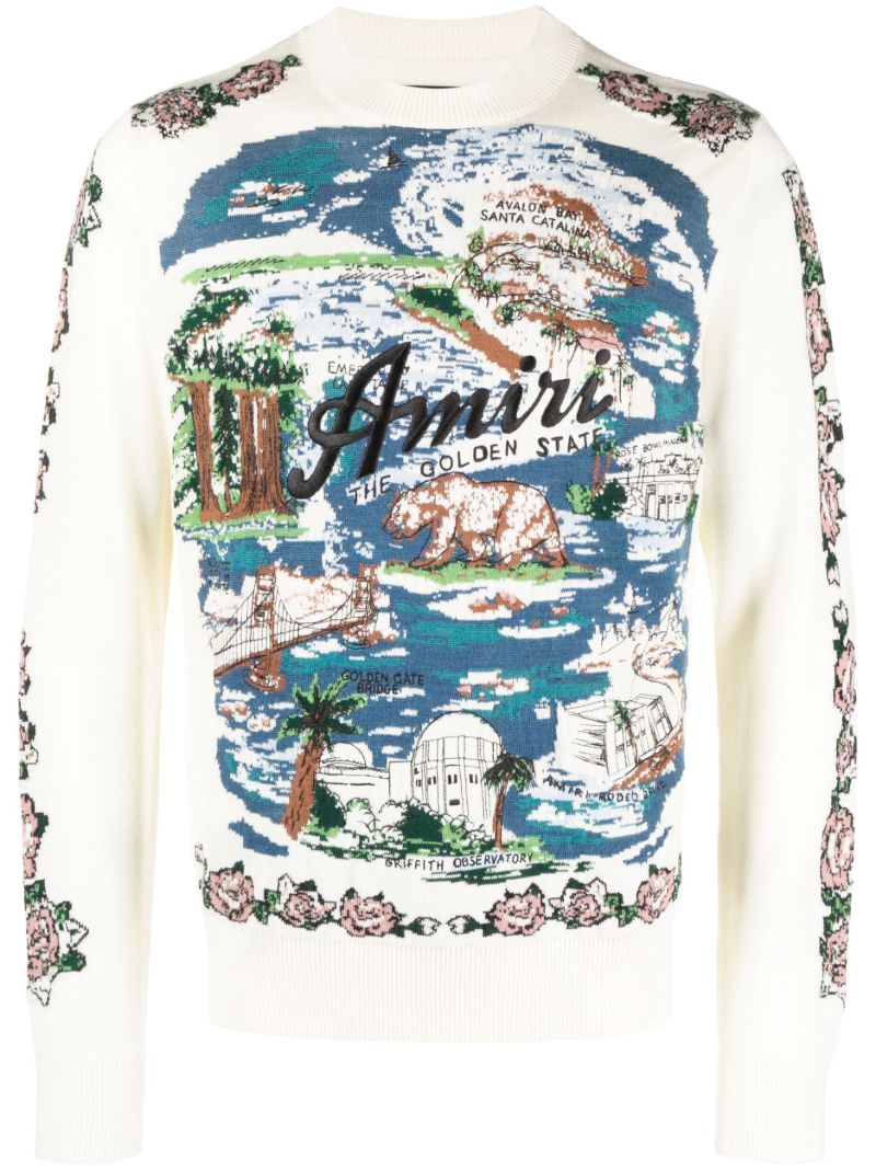 Blue Aloha Landscape Jacquard Sweater