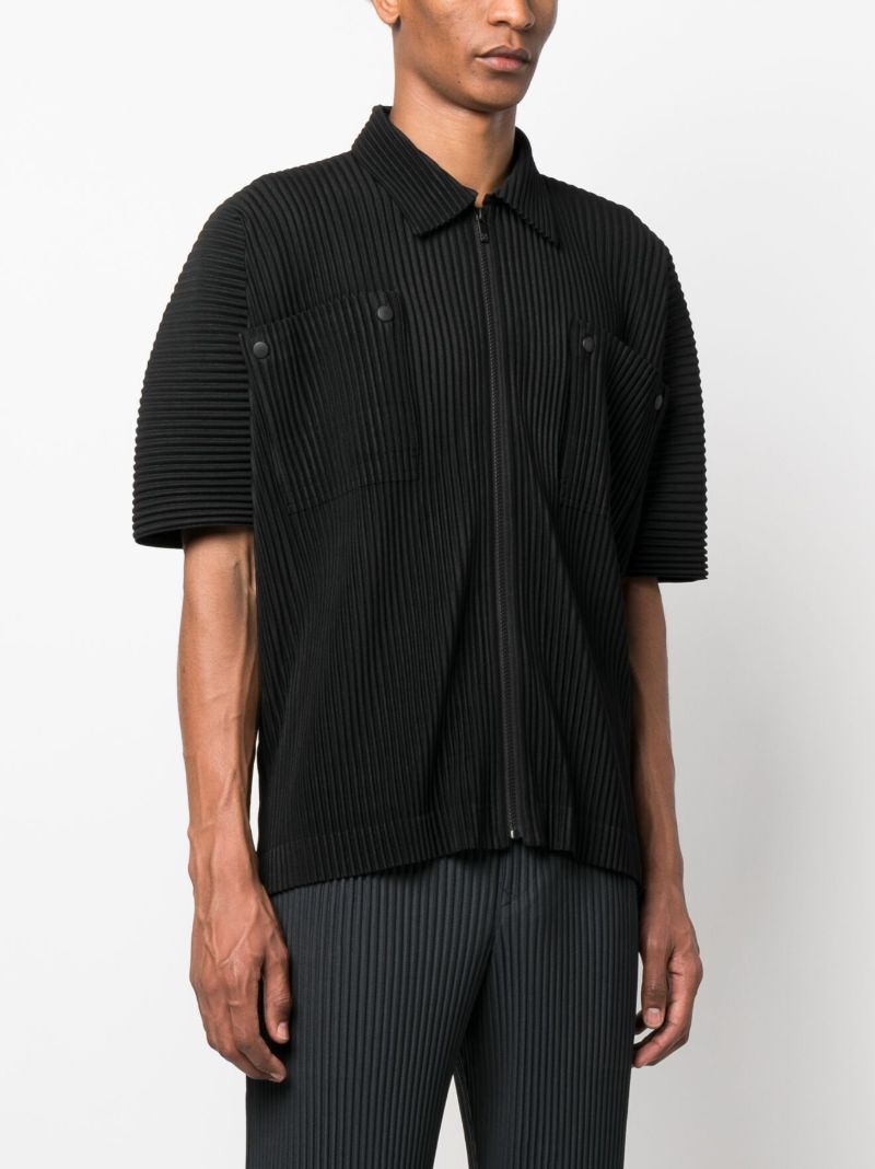 Black Zip-up PlissÃ_x0083_Â© Shirt
