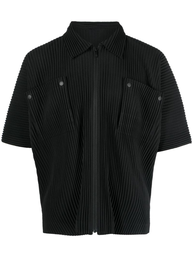 Black Zip-up PlissÃ_x0083_Â© Shirt