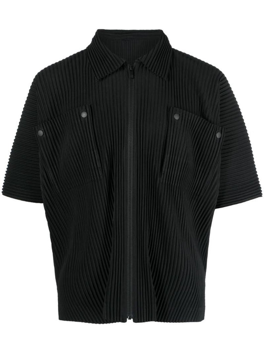 Black Zip-up PlissÃ_x0083_Â© Shirt
