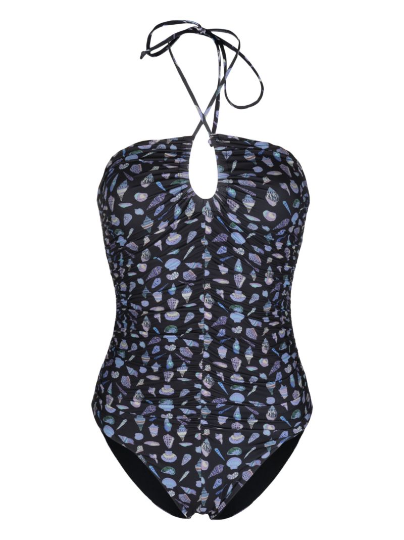 Black Shell Print Swimsuit