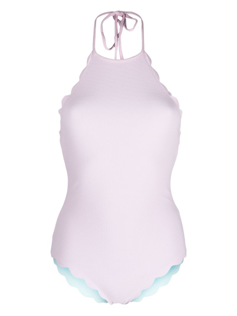 White Scalloped Halterneck Swimsuit