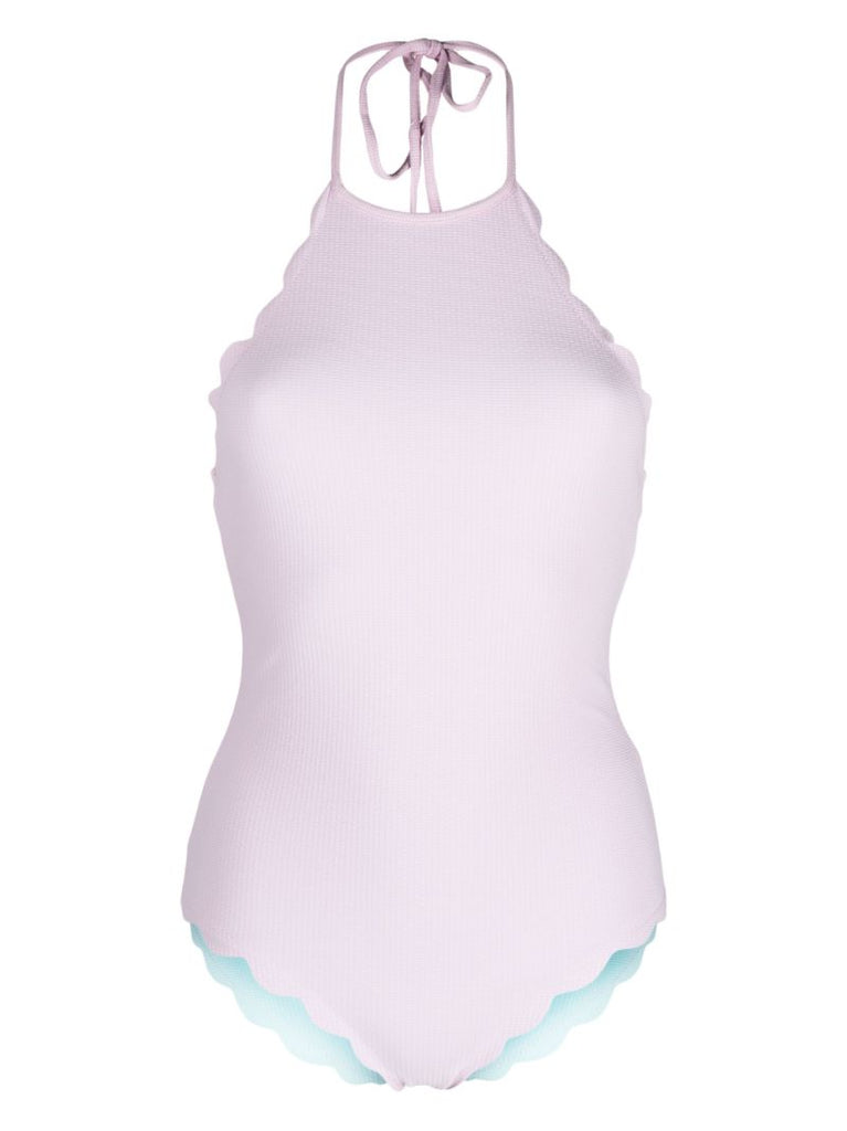 White Scalloped Halterneck Swimsuit