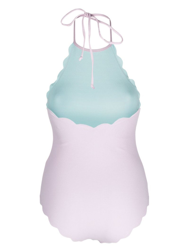 White Scalloped Halterneck Swimsuit