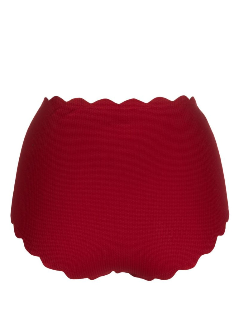 Red Scalloped High-neck Bikini Bottom