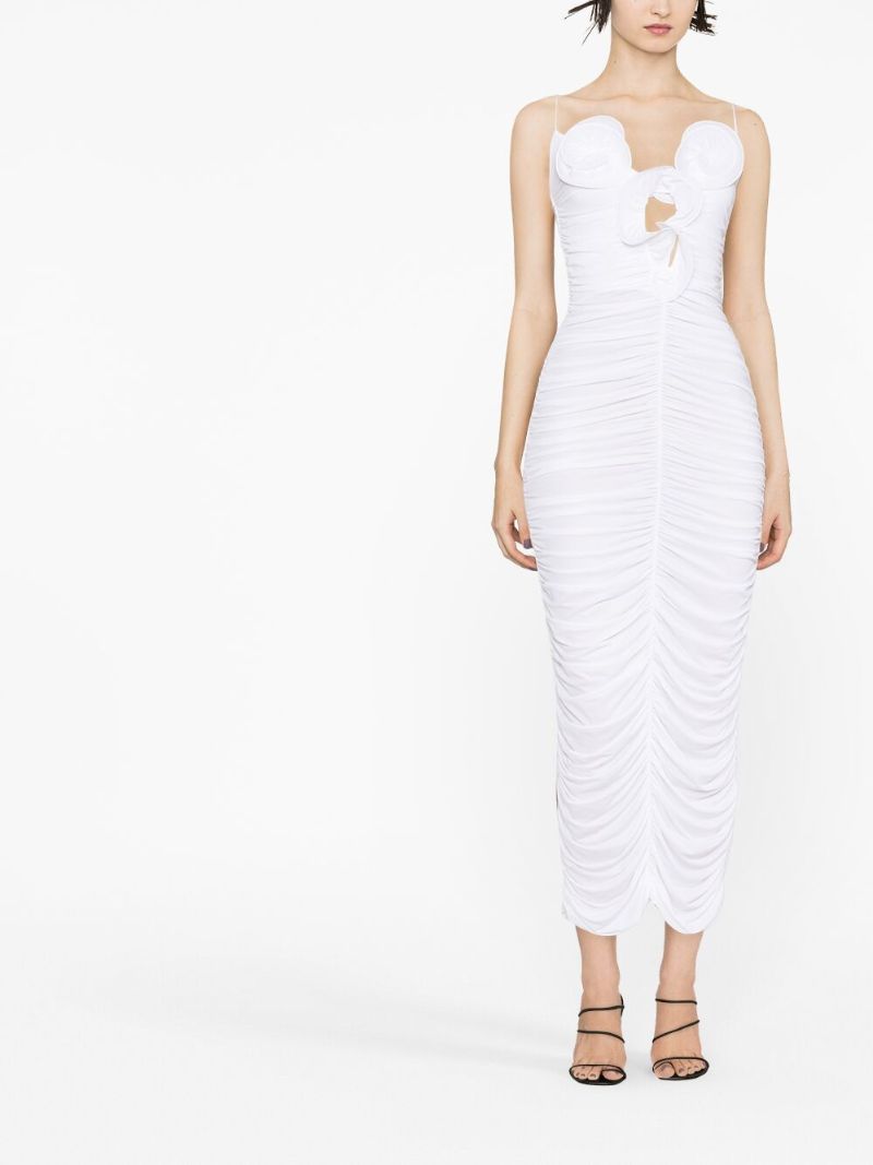 White Flower AppliquÃ_x0083_Â© Ruched Dress