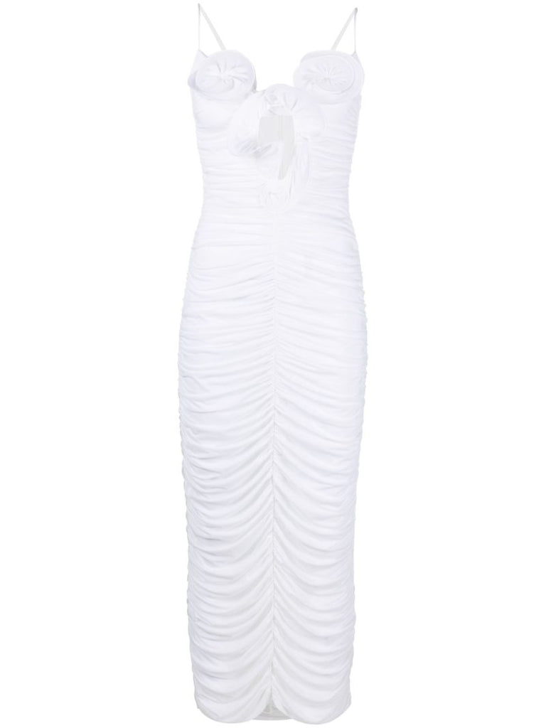 White Flower AppliquÃ_x0083_Â© Ruched Dress