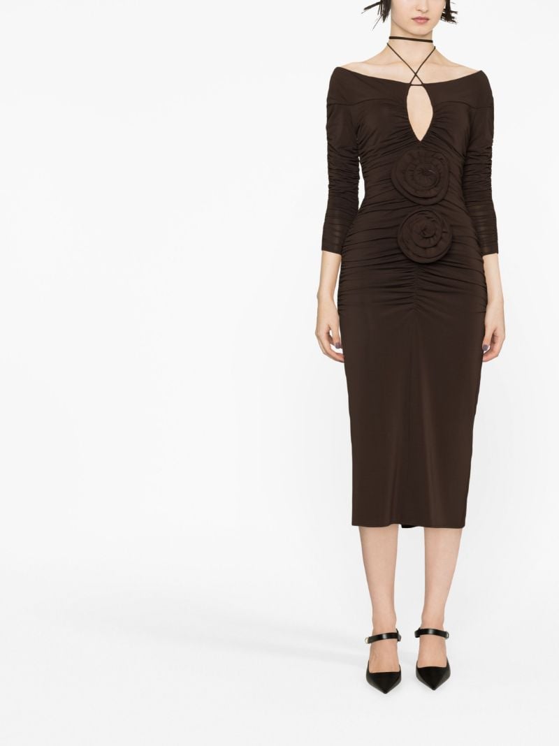 Brown Flower AppliquÃ_x0083_Â© Ruched Dress